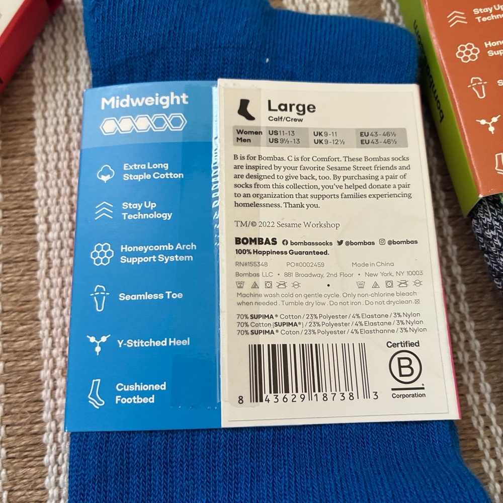 Bombas X Sesame Street Crew Socks - Multi Color Pack - Picture 4 of 5